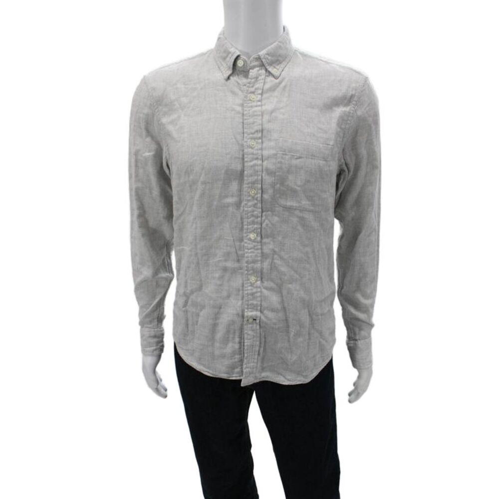 Club Monaco Mens Button-Down Collared Long Sleeve Gray Cotton Shirt Size S